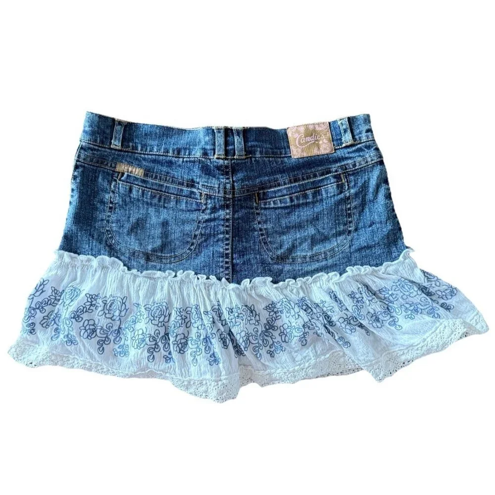 Vintage Y2K‎ Candies Tiered MINI Denim Skirt Sz 14 Teen Boho Western Cowgirl